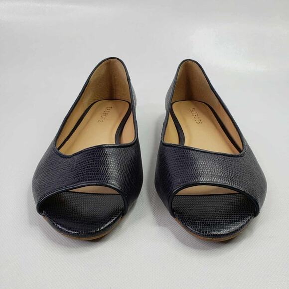 Talbots Flats Women’s Ballet Navy Blue Peep Toe Slip On Size 9.5 Leather Shoe - Picture 2 of 9